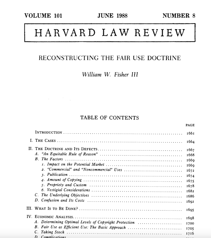 RE-CONSTRUCTING FAIR USE-  WILLIAM FISHER (SUMMARY AND TAKEAWAY)